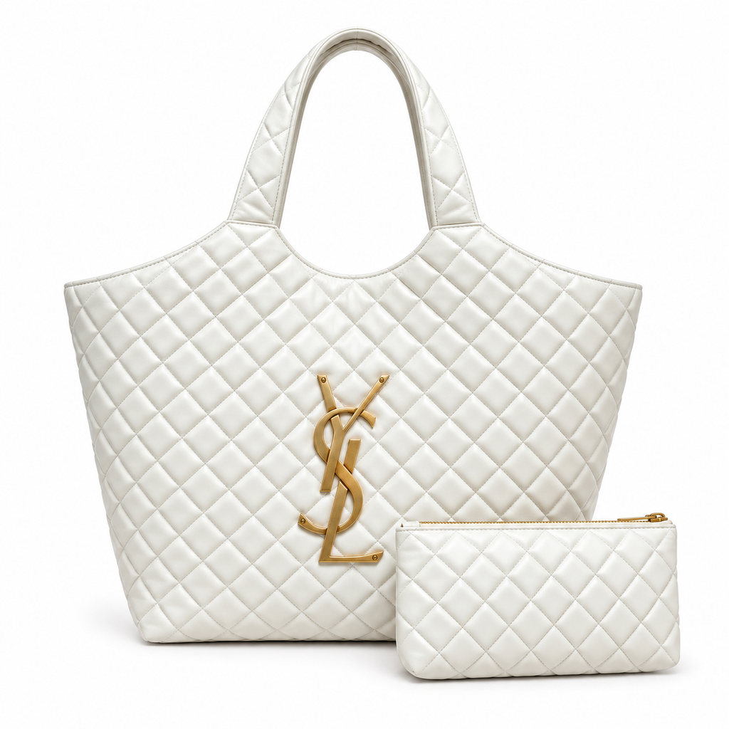 YSL Icare Maxi Shopping Bag – White Quilted Leather