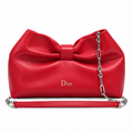 Dior Bow Bag in Rouge Red Lambskin Leather with Silver Chain Strap