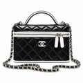 Chanel Black White Quilted Vanity Case with Chain