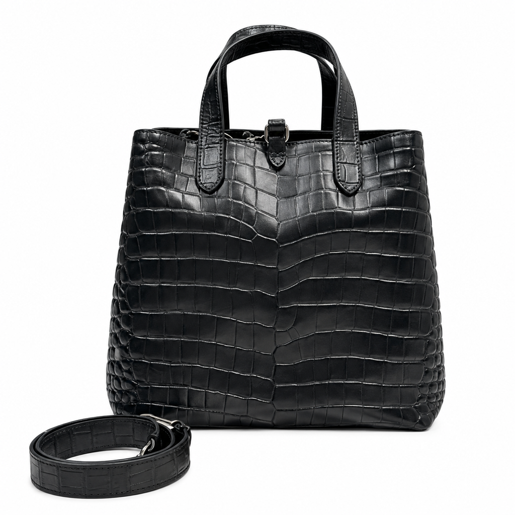 Dior Toujours Bag in Black Croc-Embossed Leather with Matte Hardware