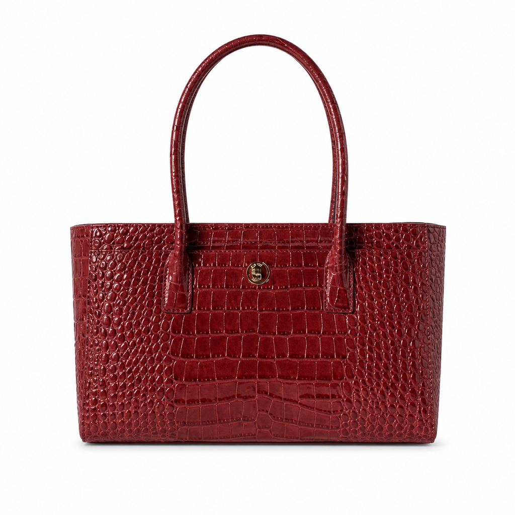 Chanel Burgundy Croc-Embossed Tote Bag