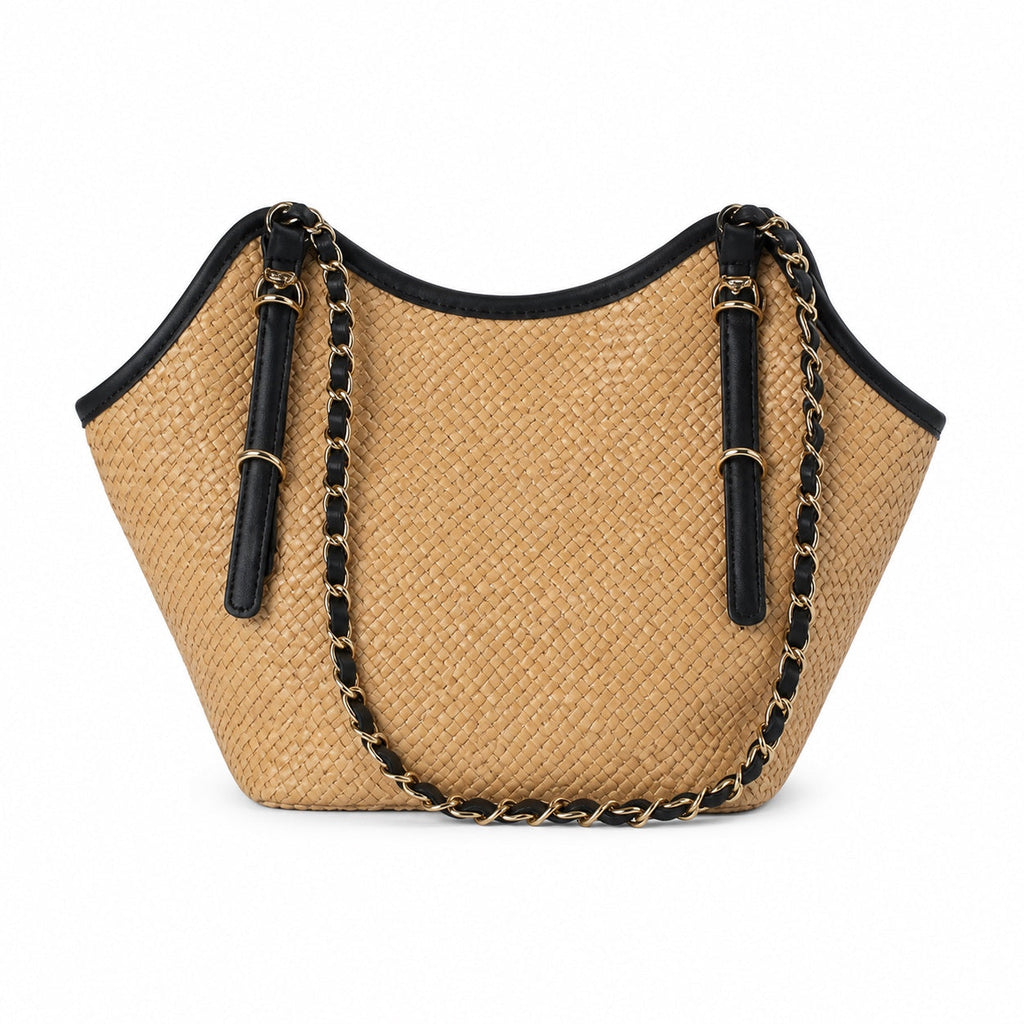 Chanel Quilted Tote Bag with Leather-Woven Chain Strap
