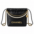 Chanel Black Quilted 22 Mini Bag with Pearl Chain
