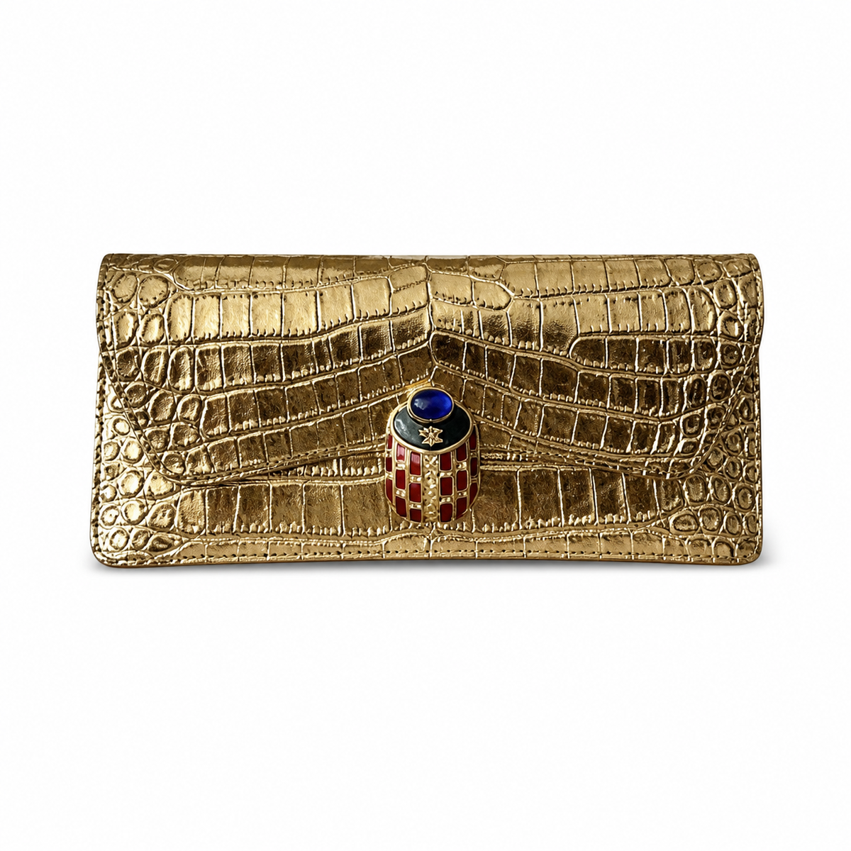 Chanel Gold Croc-Embossed Clutch Bag