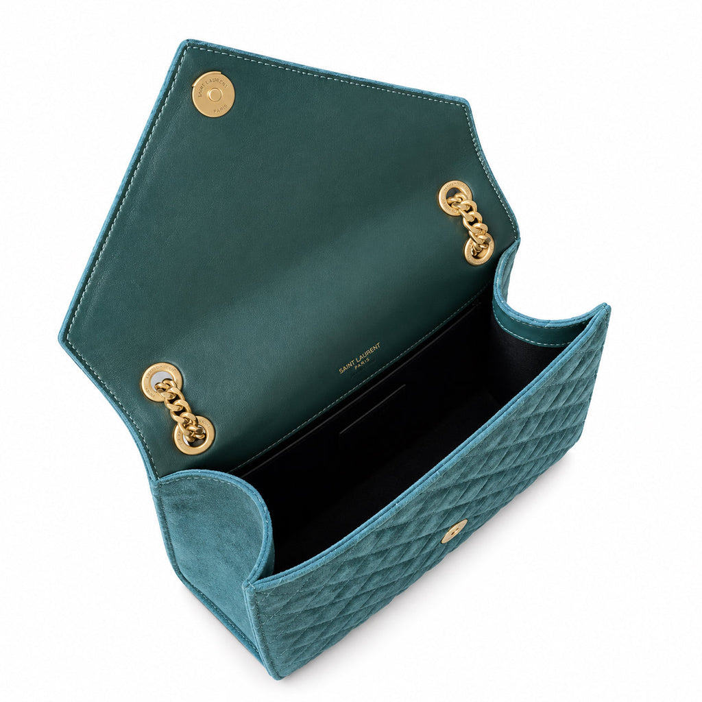 YSL Envelope Medium Bag – Teal Quilted Suede