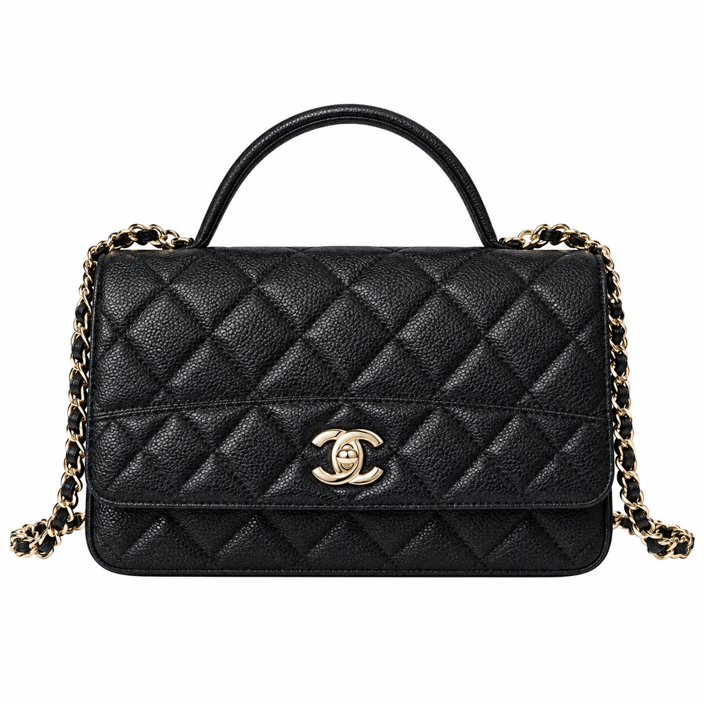 Chanel Black Caviar Quilted Mini Top Handle Flap Bag