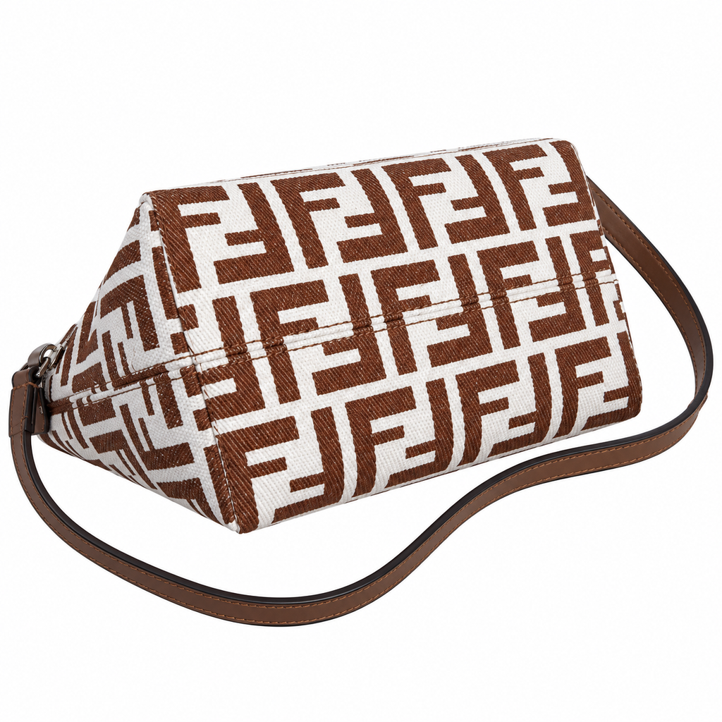 Fendi FF Medium Tote Bag – Jacquard Canvas & Leather Handles, Open Top, 23cm