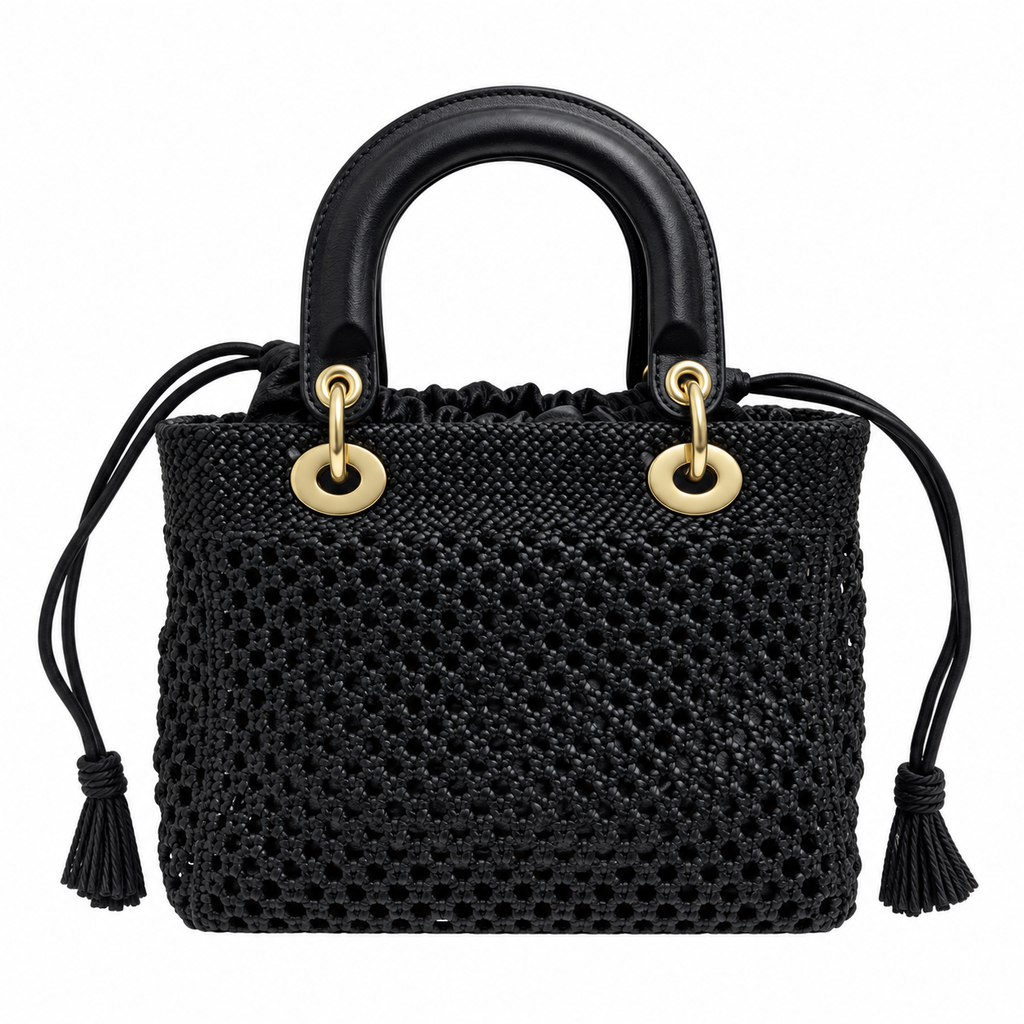 Lady Dior Medium Woven Leather Bag in Black with Gold CD Hardware