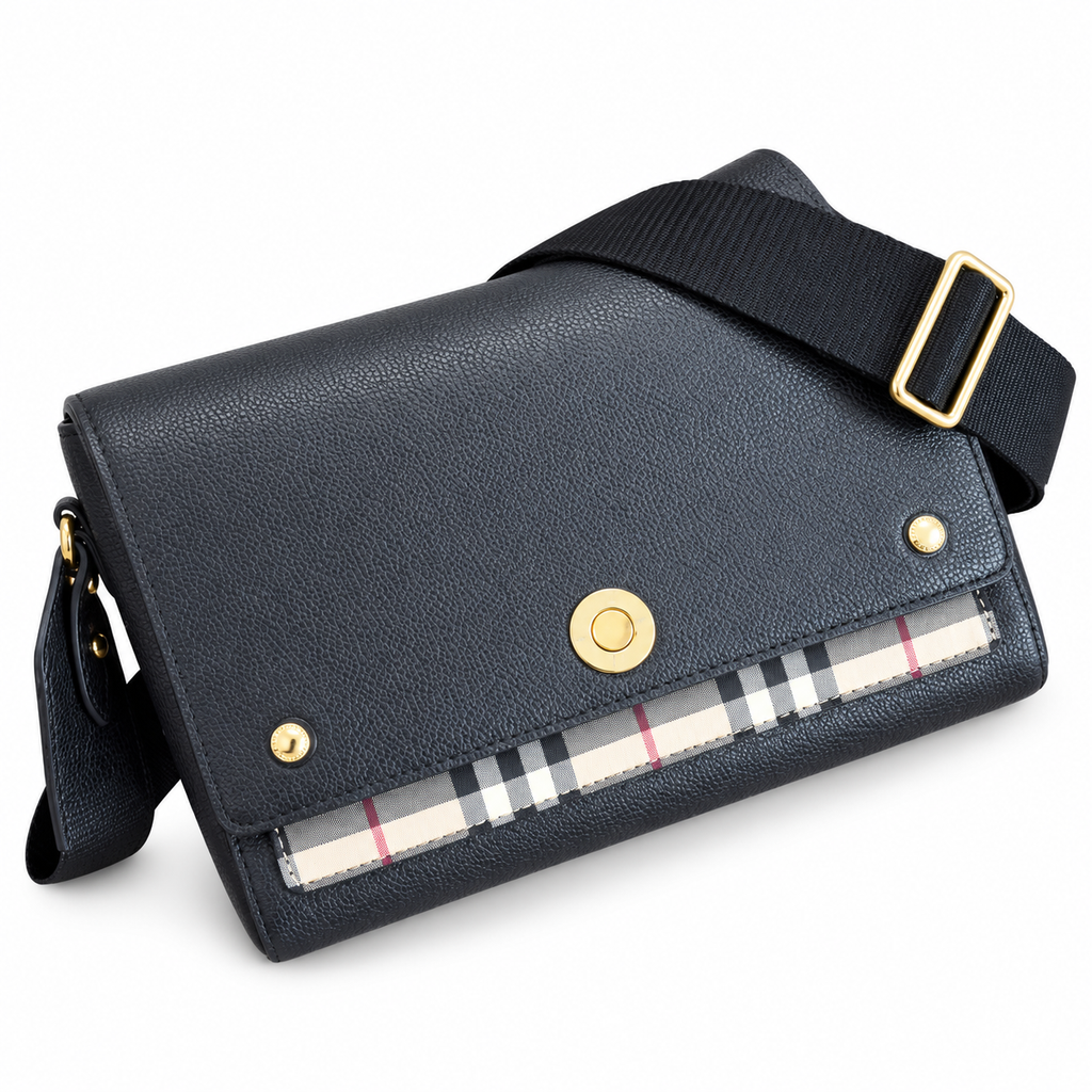 Burberry Check Trim Leather Crossbody Bag