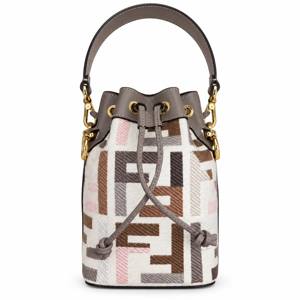 Fendi FF Mini Top Handle Bag – Jacquard Canvas & Leather Trim, Flap Closure, 12cm