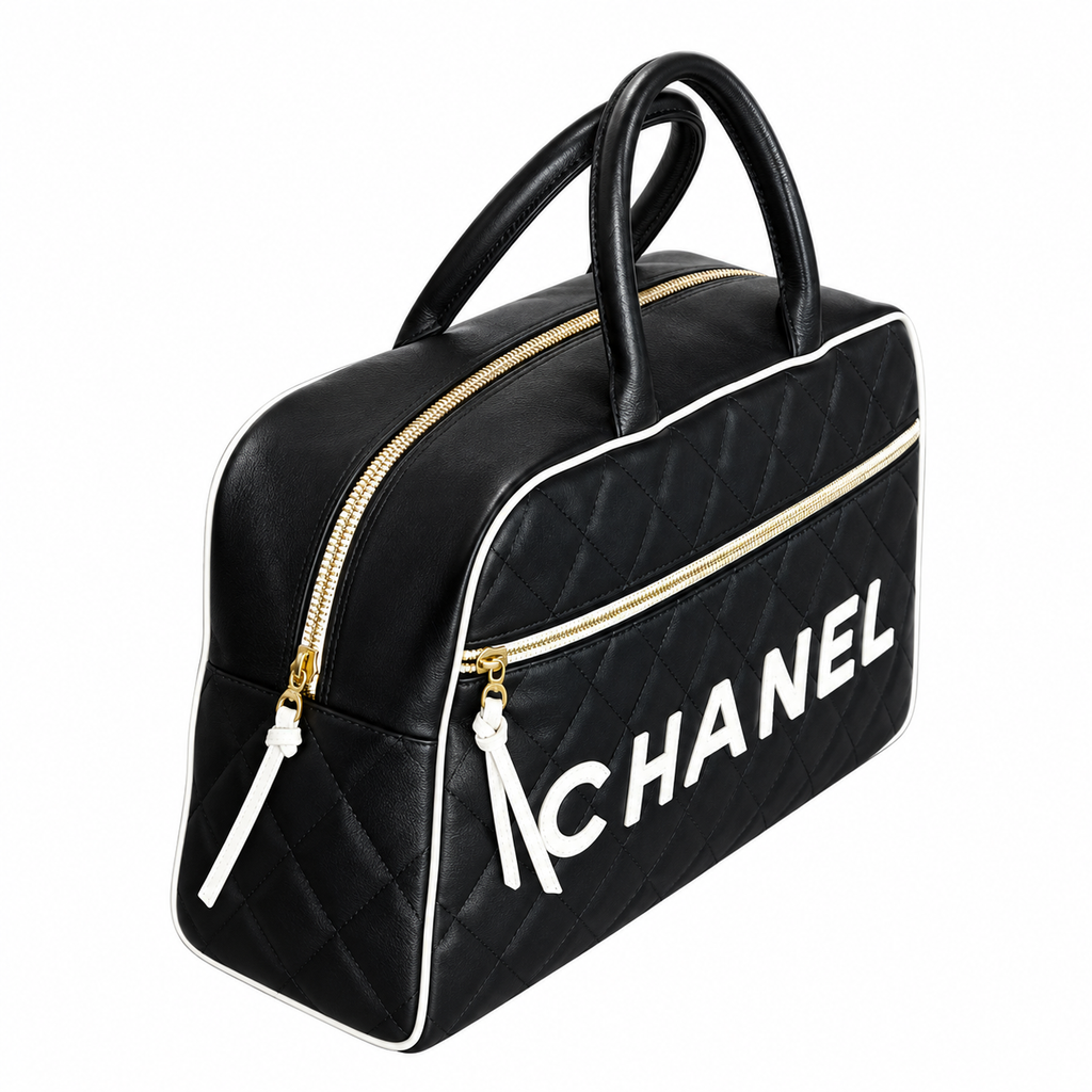 Chanel Black Quilted Logo Bowling Duffle Bag