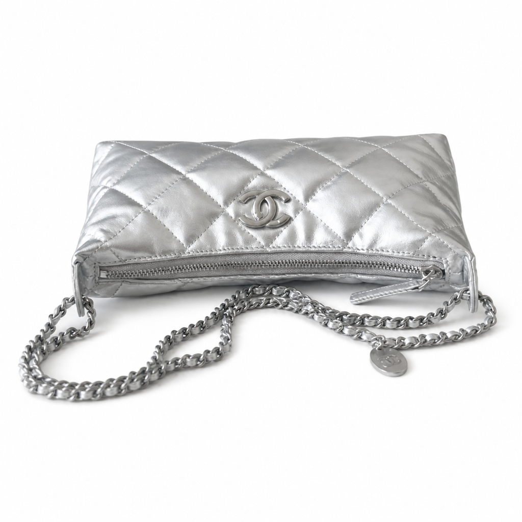 Chanel Silver Quilted Chain Shoulder Bag