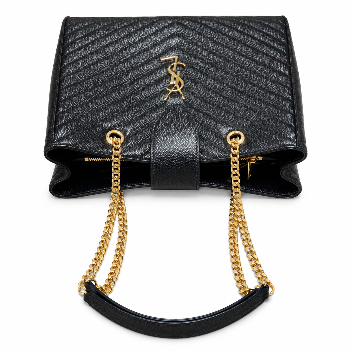 YSL Cassandre Tote Bag – Black Chevron Leather