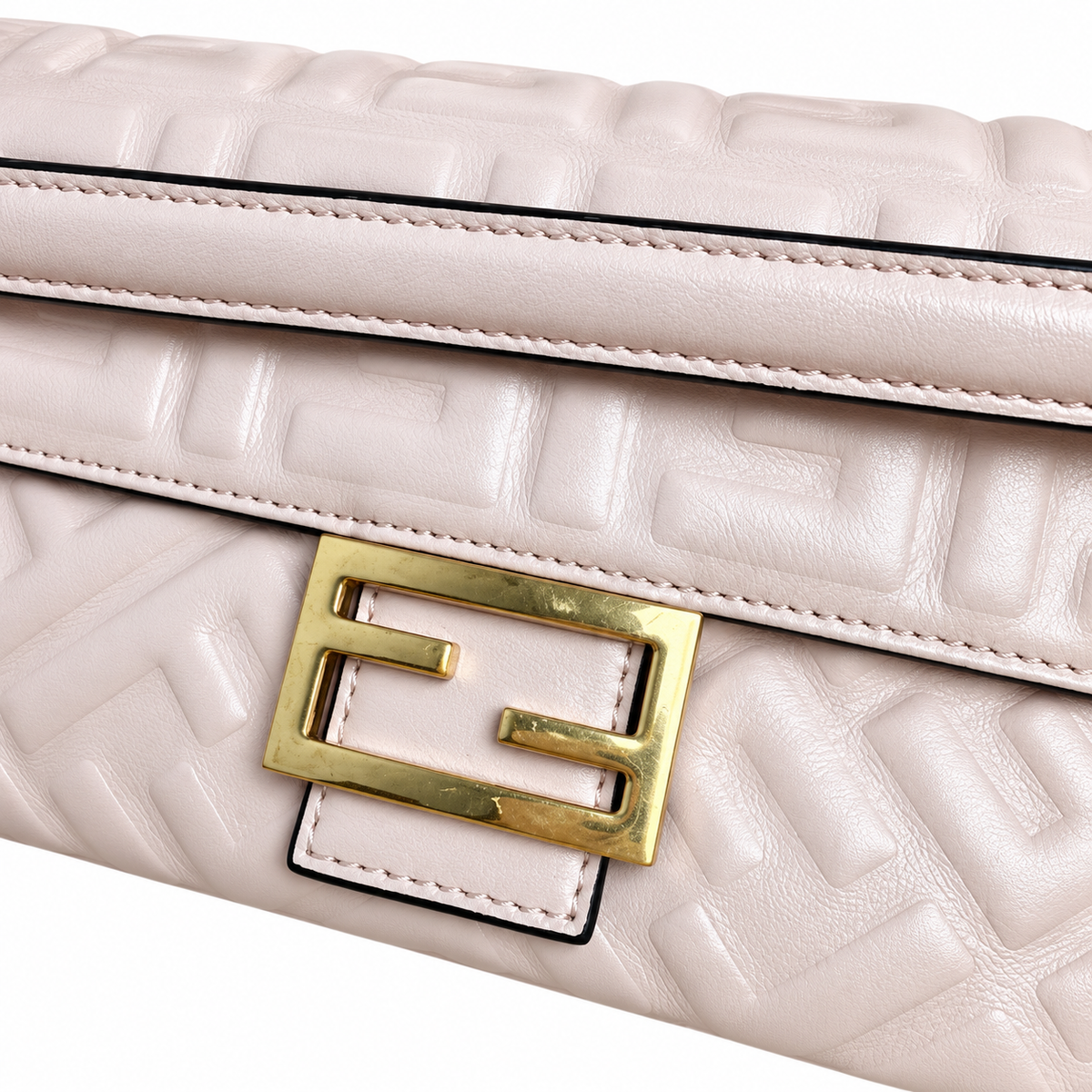 Fendi FF Elongated Shoulder Bag – Jacquard Canvas & Leather Trim, Flap Closure, 27cm