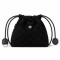 Chanel Black Quilted Drawstring Bucket Bag