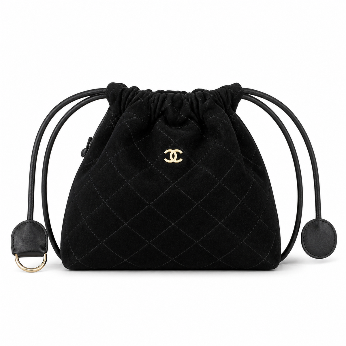 Chanel Black Quilted Drawstring Bucket Bag