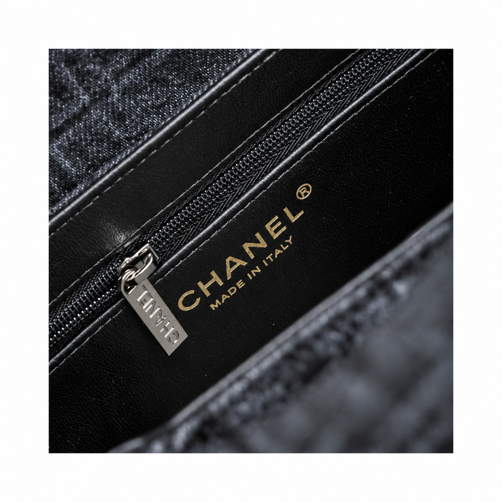 Chanel Dark Denim Quilted Mini Top Handle Flap Bag