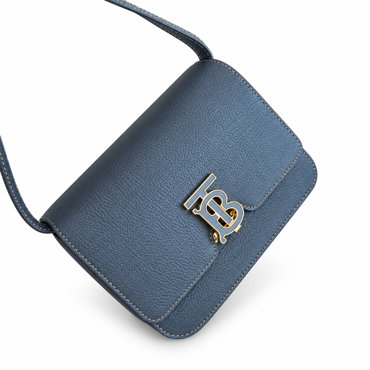 Burberry Grey Leather TB Flap Shoulder Bag