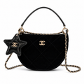 Chanel Quilted Black Suede Flap Bag with Gold CC Lock and Chain