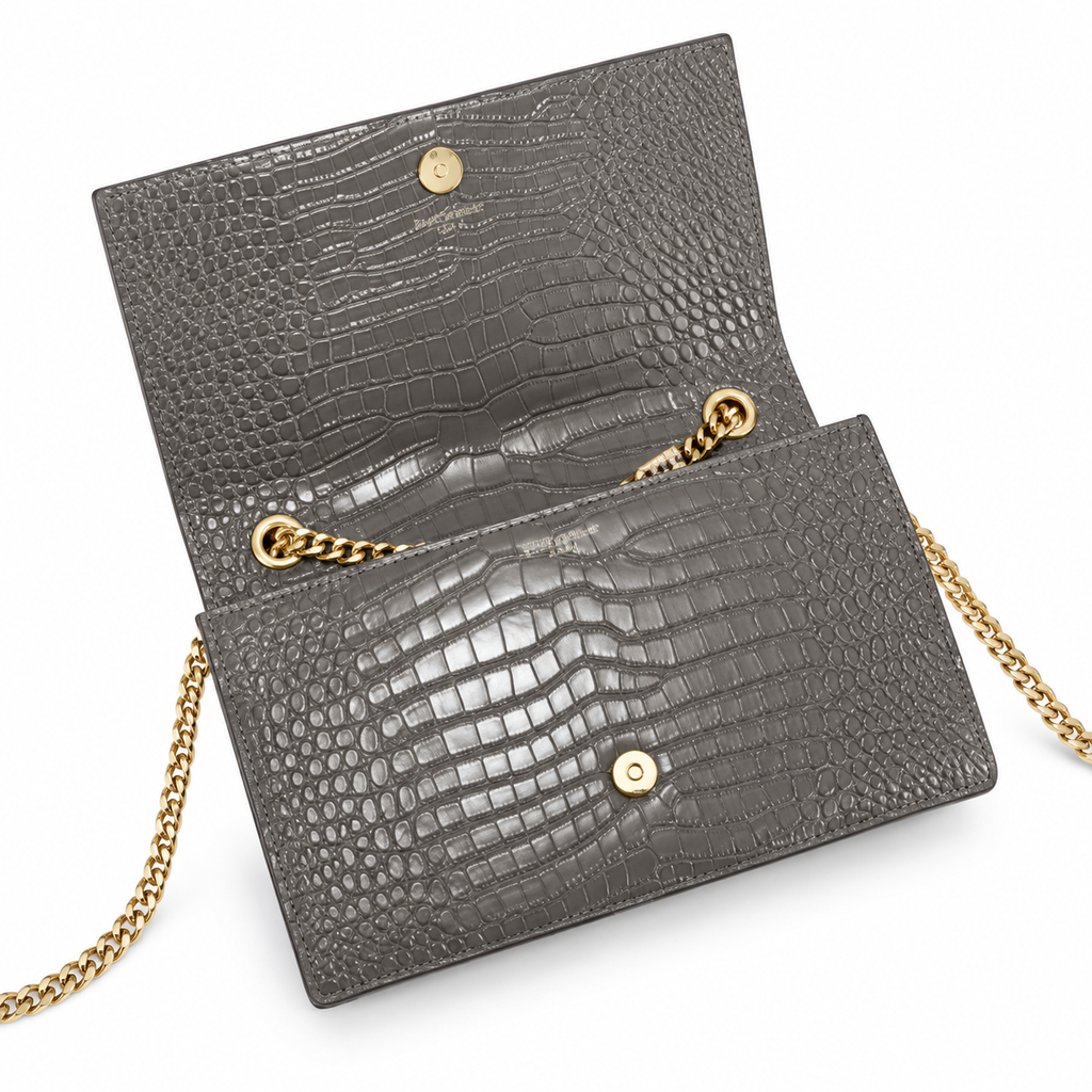 Saint Laurent YSL Kate Tassel Bag – Grey Croc Gold