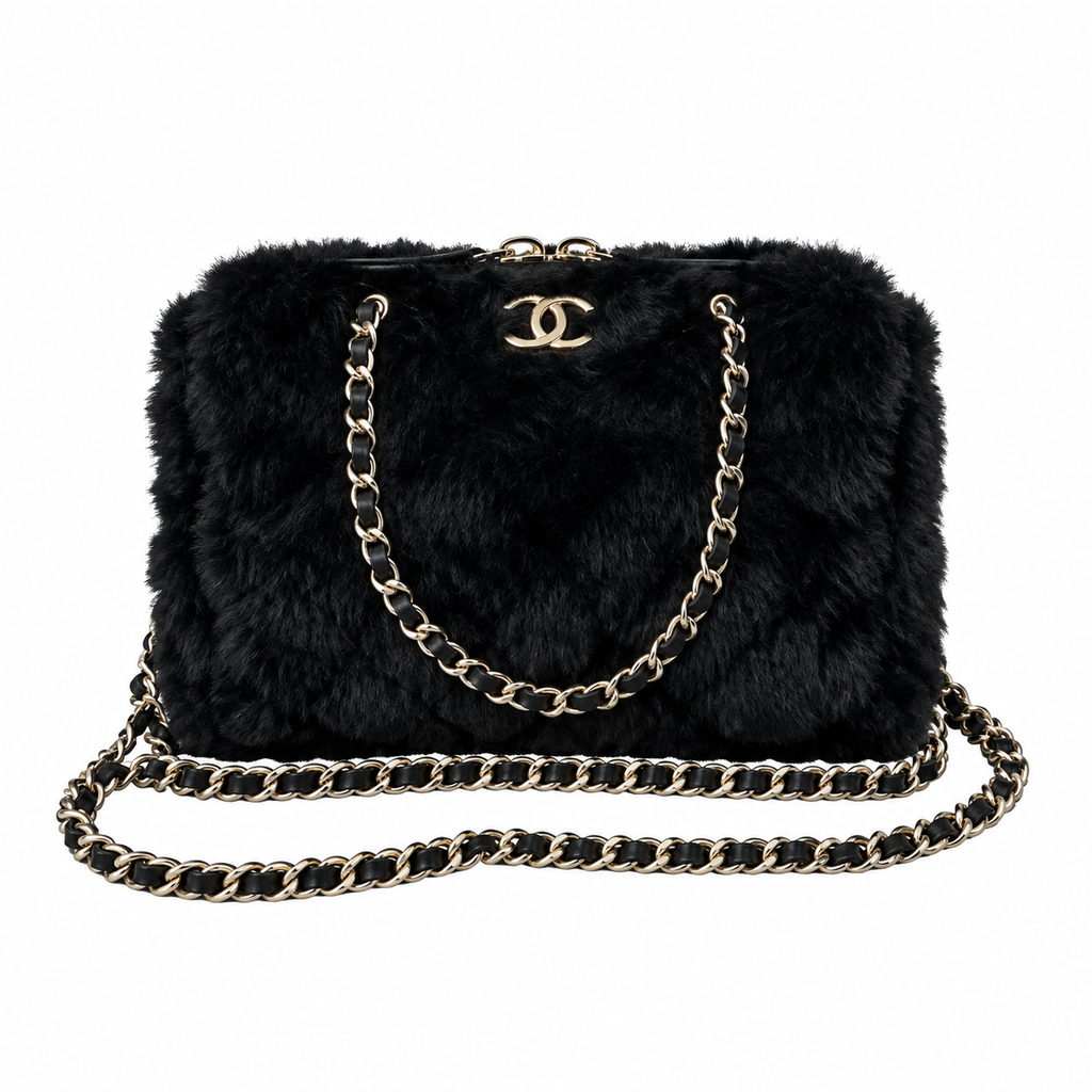 Chanel Black Faux Fur Classic Flap Bag
