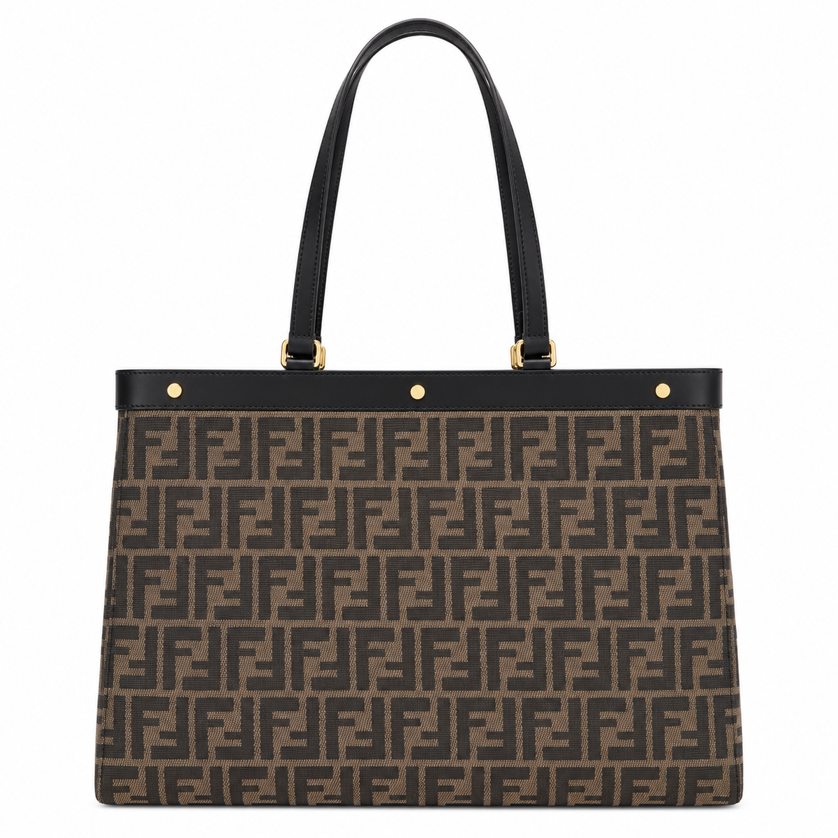 Fendi FF Jacquard Tote Bag – Black Calfskin Trim Gold Hardware