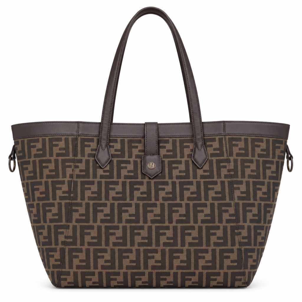 Fendi FF Large Tote Bag – Jacquard Canvas & Leather Handles, 32.5cm