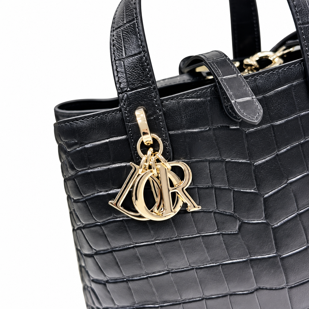 Dior Toujours Bag in Black Croc-Embossed Leather with Matte Hardware