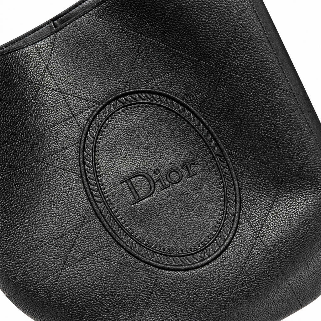 Dior Cannage Grained Leather Large Hobo Bag with Oval Medallion in Black