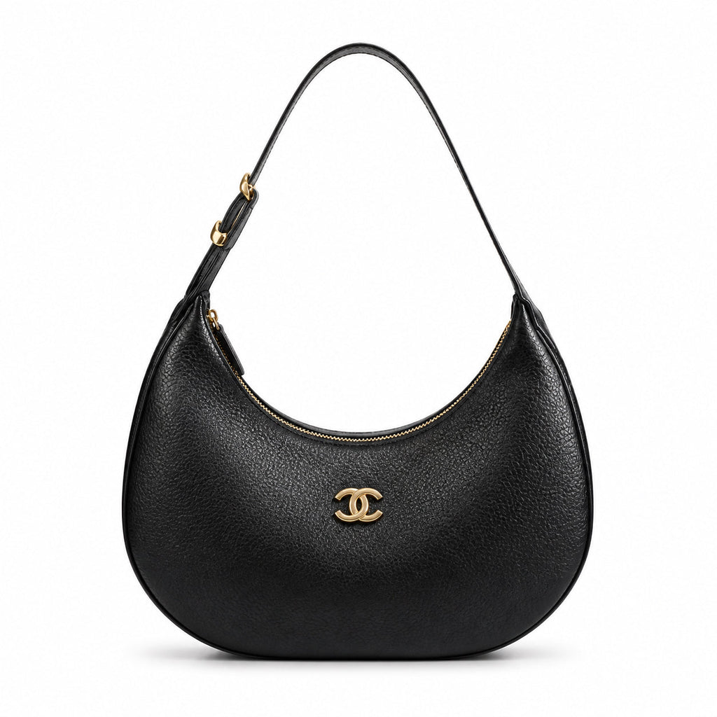 Chanel Black Textured Hobo Shoulder Bag