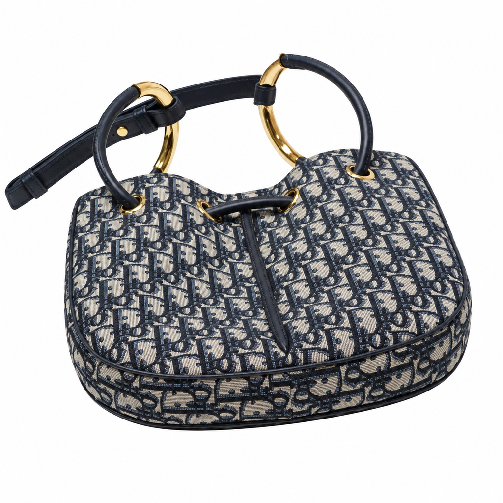 Dior Navy Oblique Jacquard Drawstring Bucket Bag