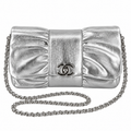 Chanel Bow Bag Ruched Metallic Crinkled Calfskin Silver 22cm
