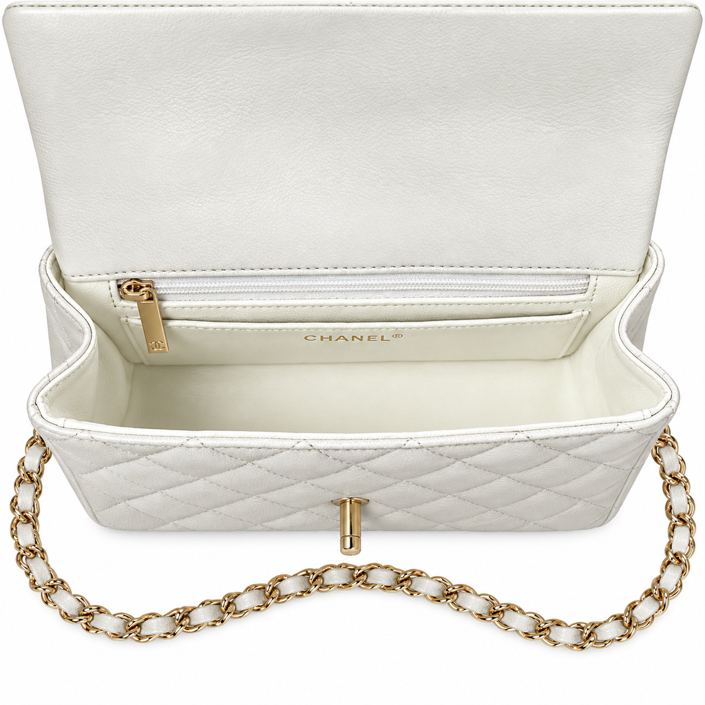 Chanel White Quilted Top Handle Flap Bag with Doll Charm