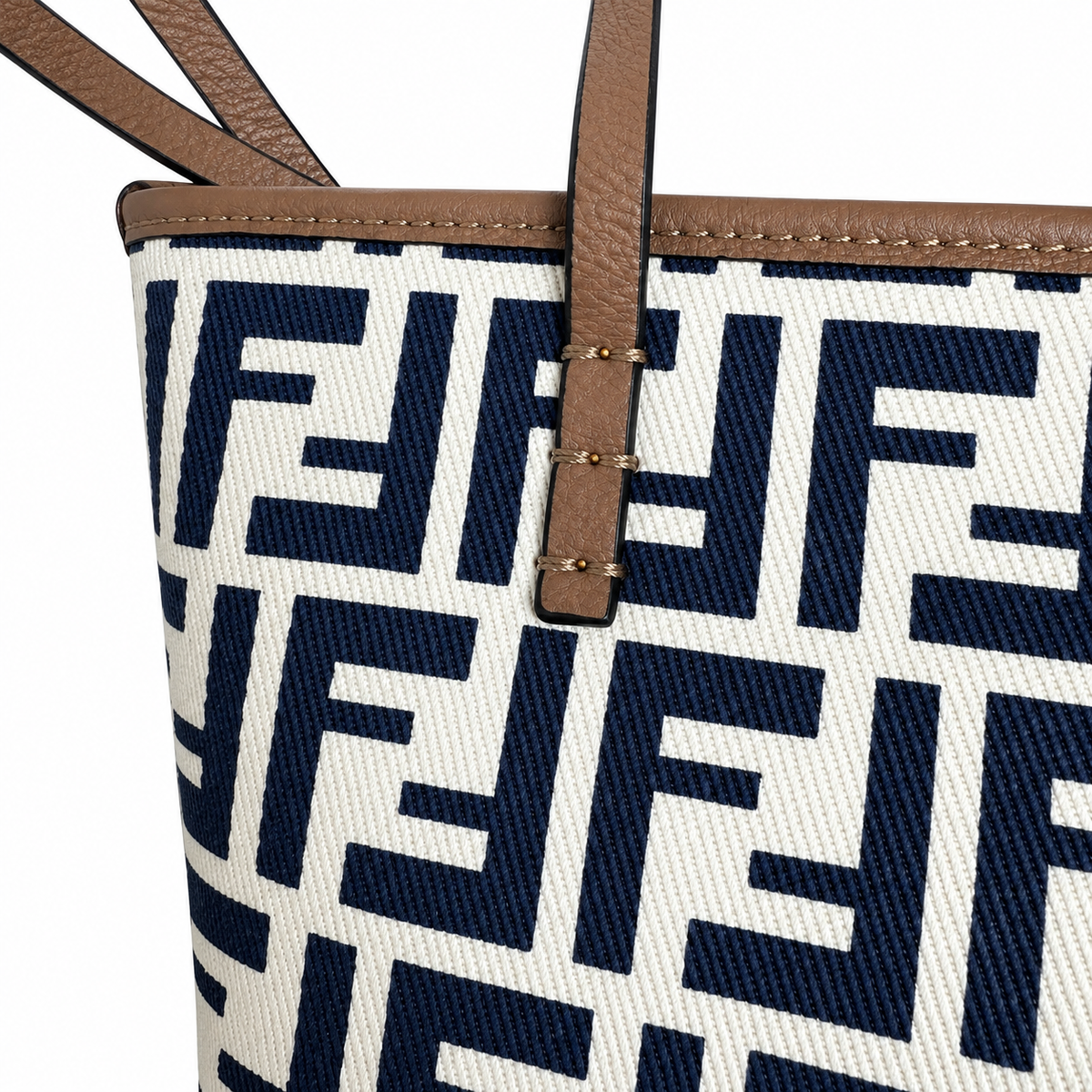 Fendi FF Medium Tote Bag – Jacquard Canvas & Leather Handles, Open Top, 23cm
