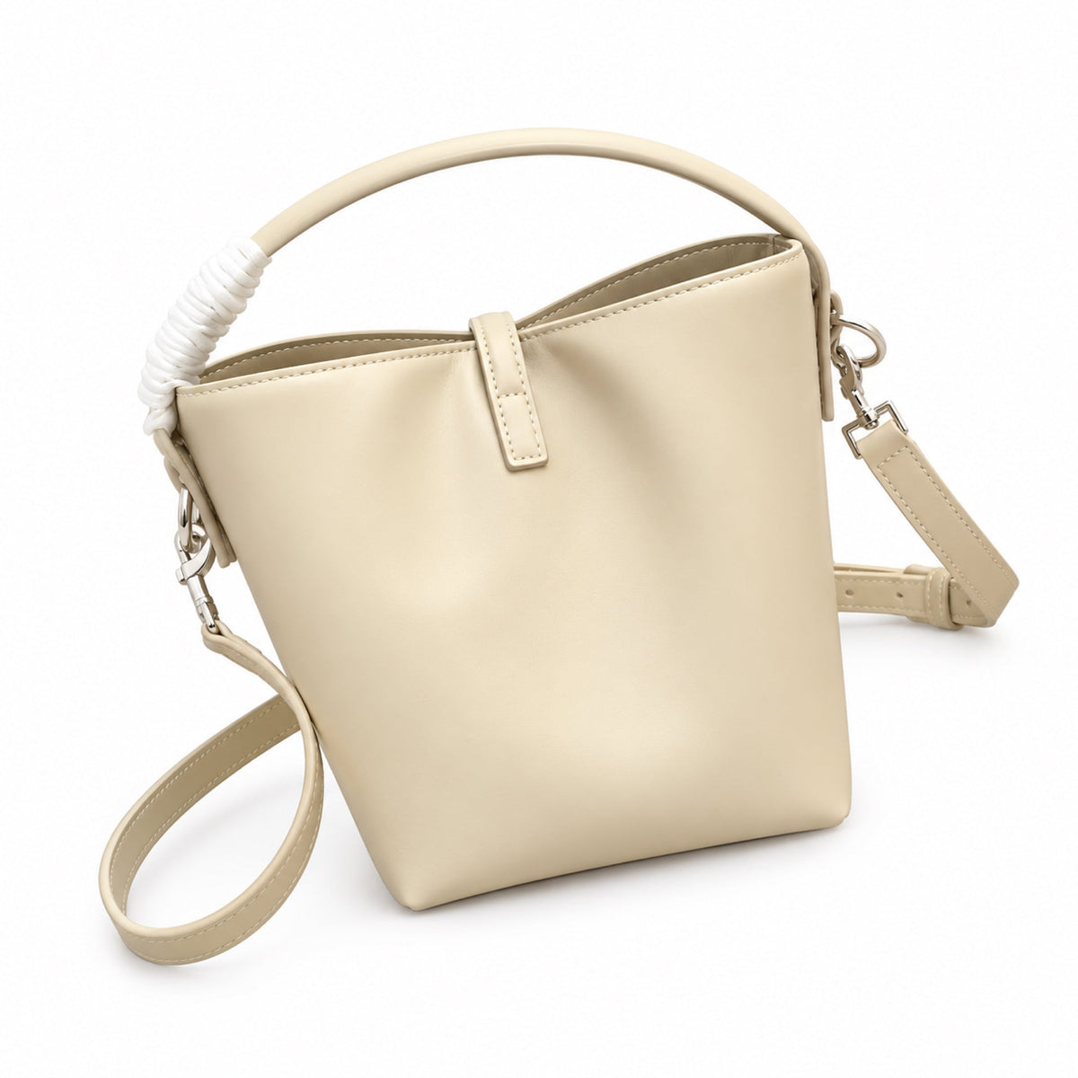 YSL Saint Laurent Le Petit Suzanne Bucket Bag in Cream Smooth Leather