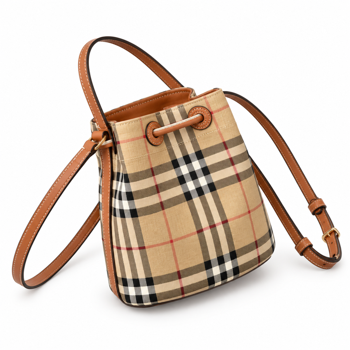 Burberry Check Bucket Bag with Adjustable Strap