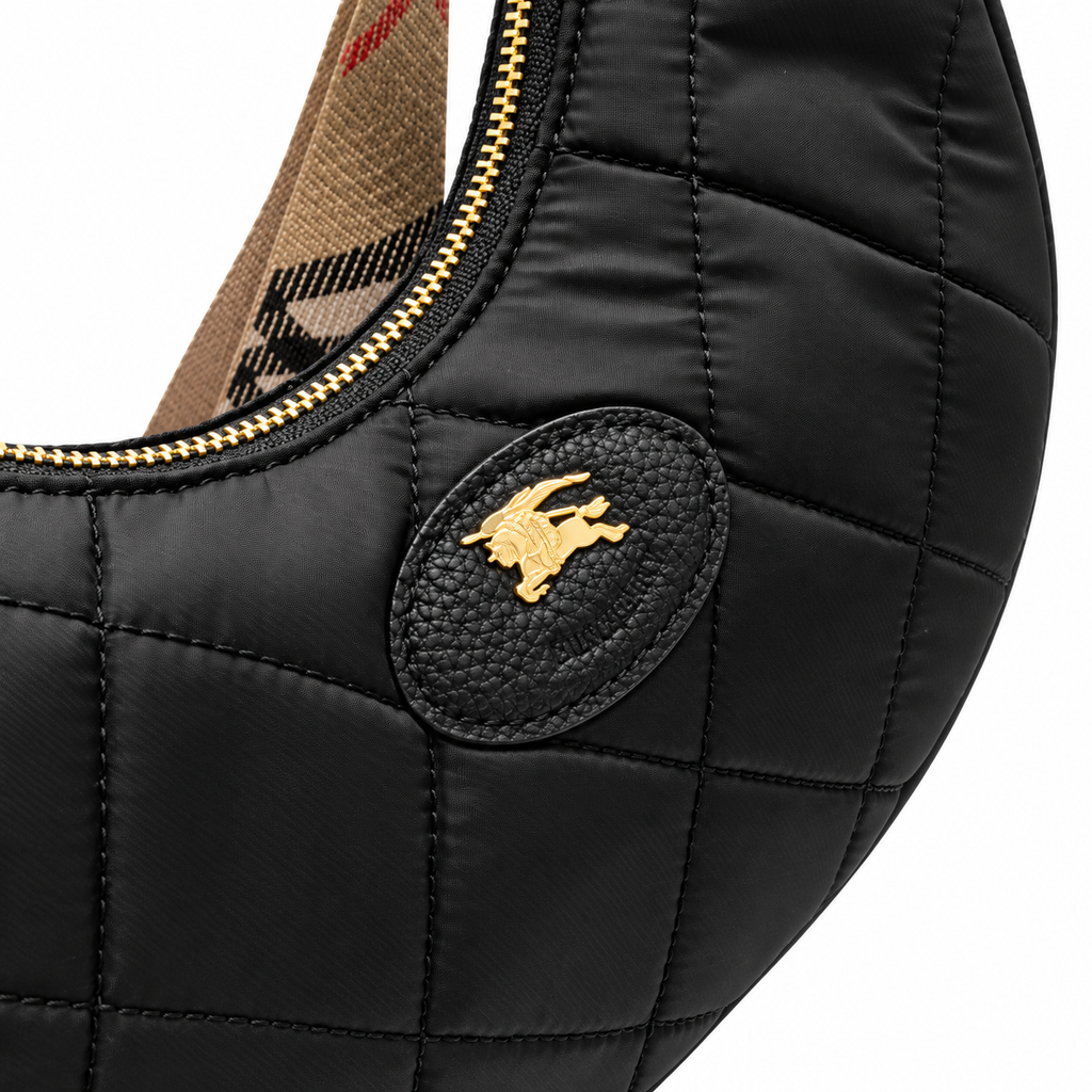 Burberry Quilted Crescent Bag with Check Strap