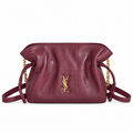 Saint Laurent YSL Bon Bon quilted drawstring chain shoulder bag in burgundy calfskin leather with gold YSL monogram hardware