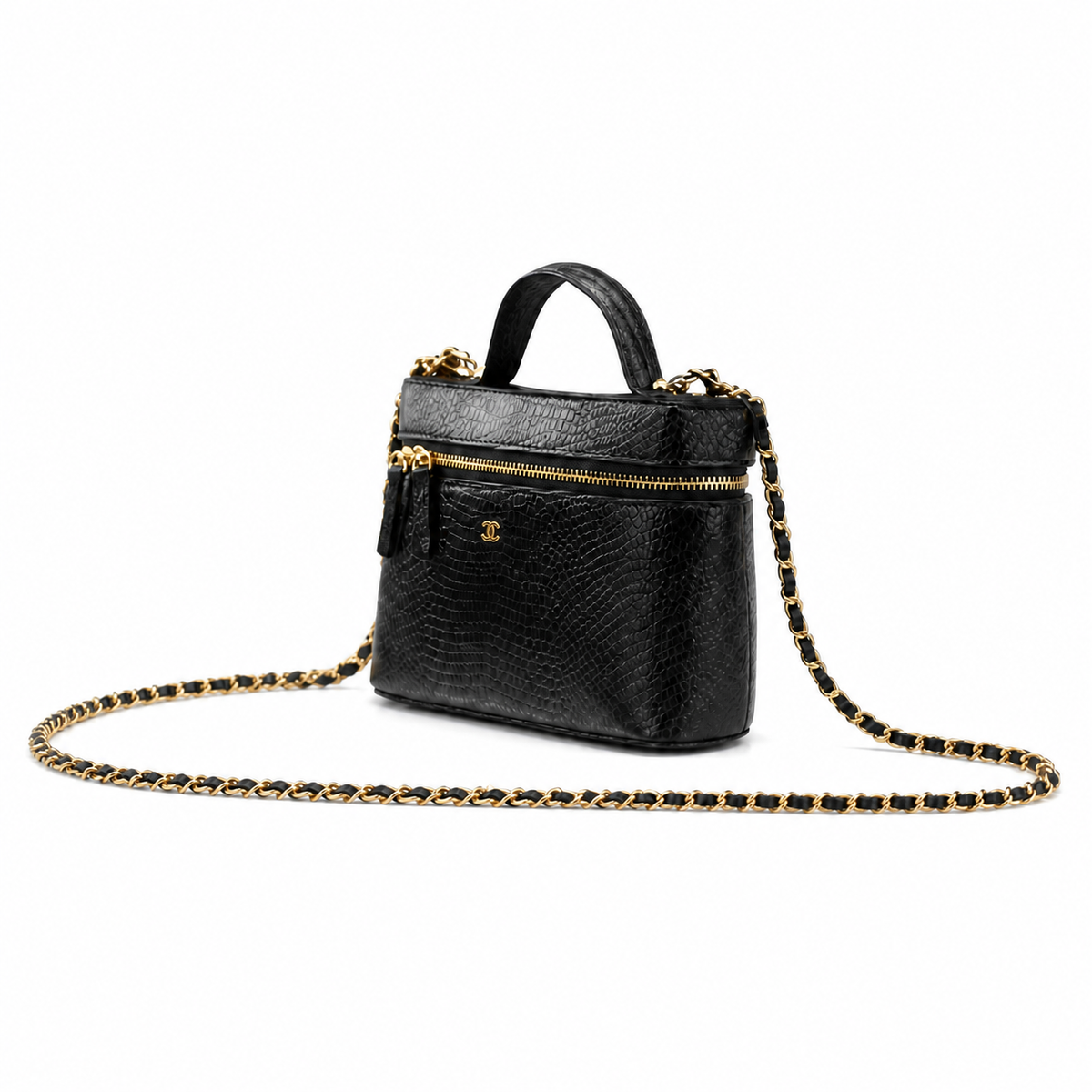 Chanel Black Croc-Embossed Crossbody Bag