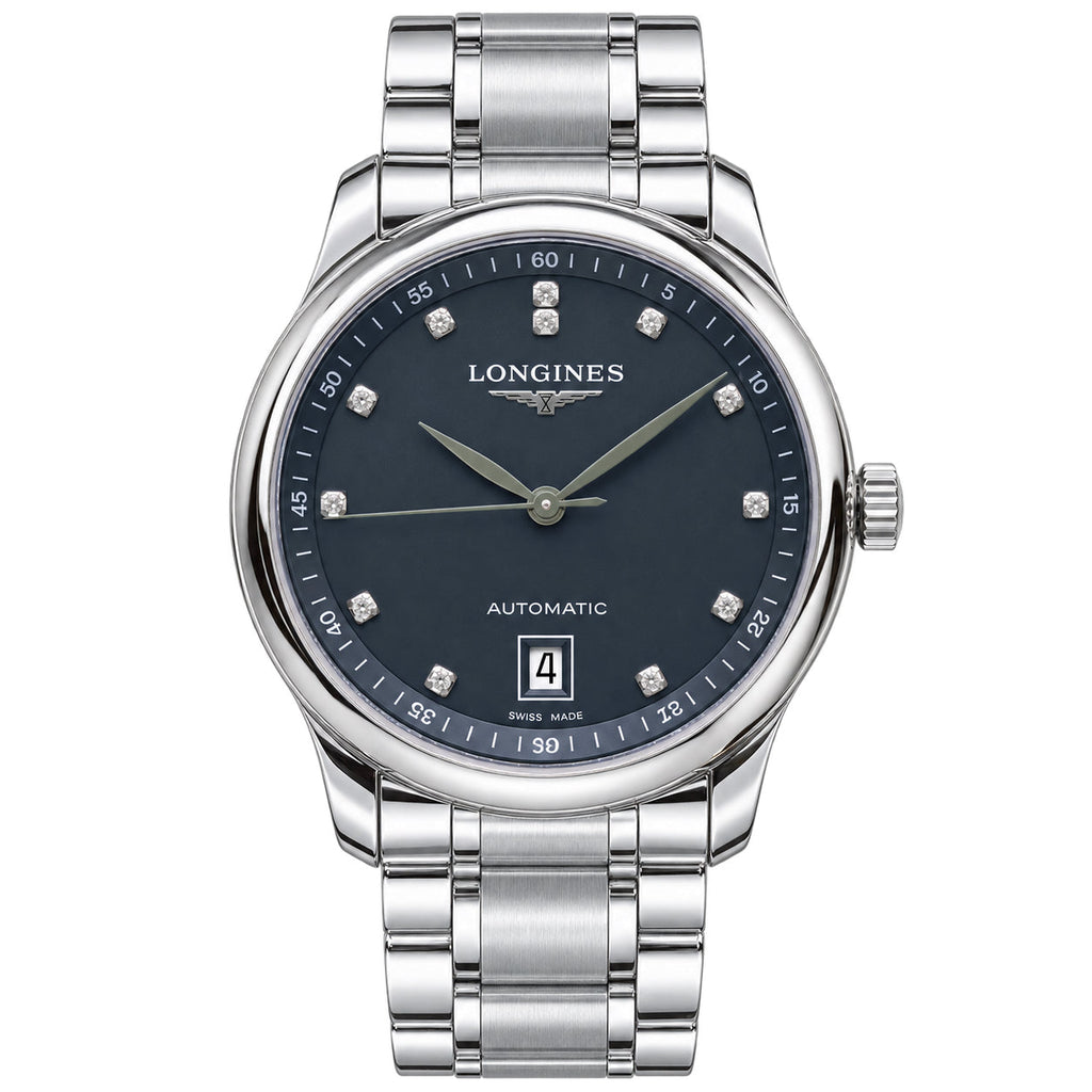 Longines Master Collection slate grey dial 11 diamond hour markers large date stainless steel bracelet automatic watch