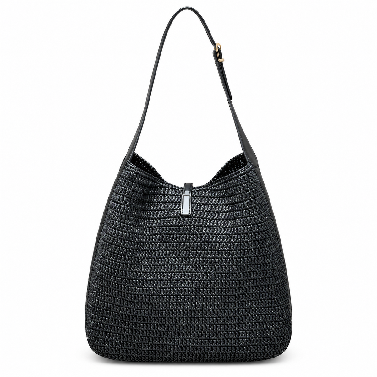 YSL Saint Laurent Le 5 À 7 Raffia Tote Bag Black