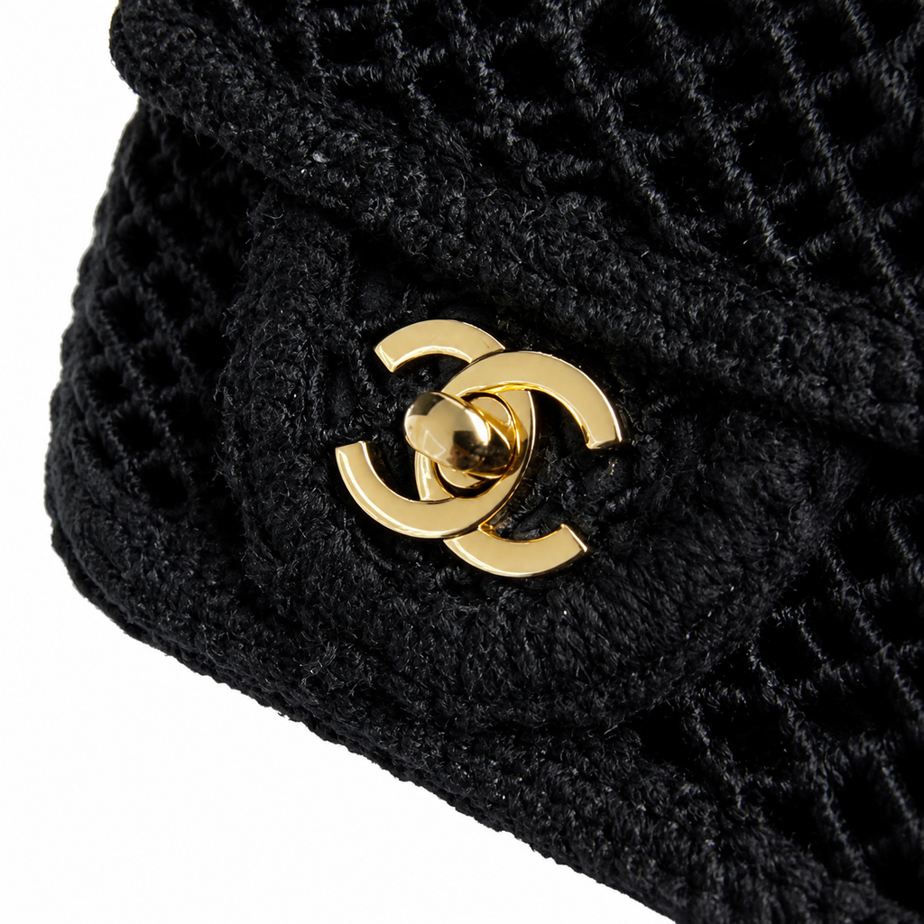 Chanel Black Woven Charm Crossbody Bag