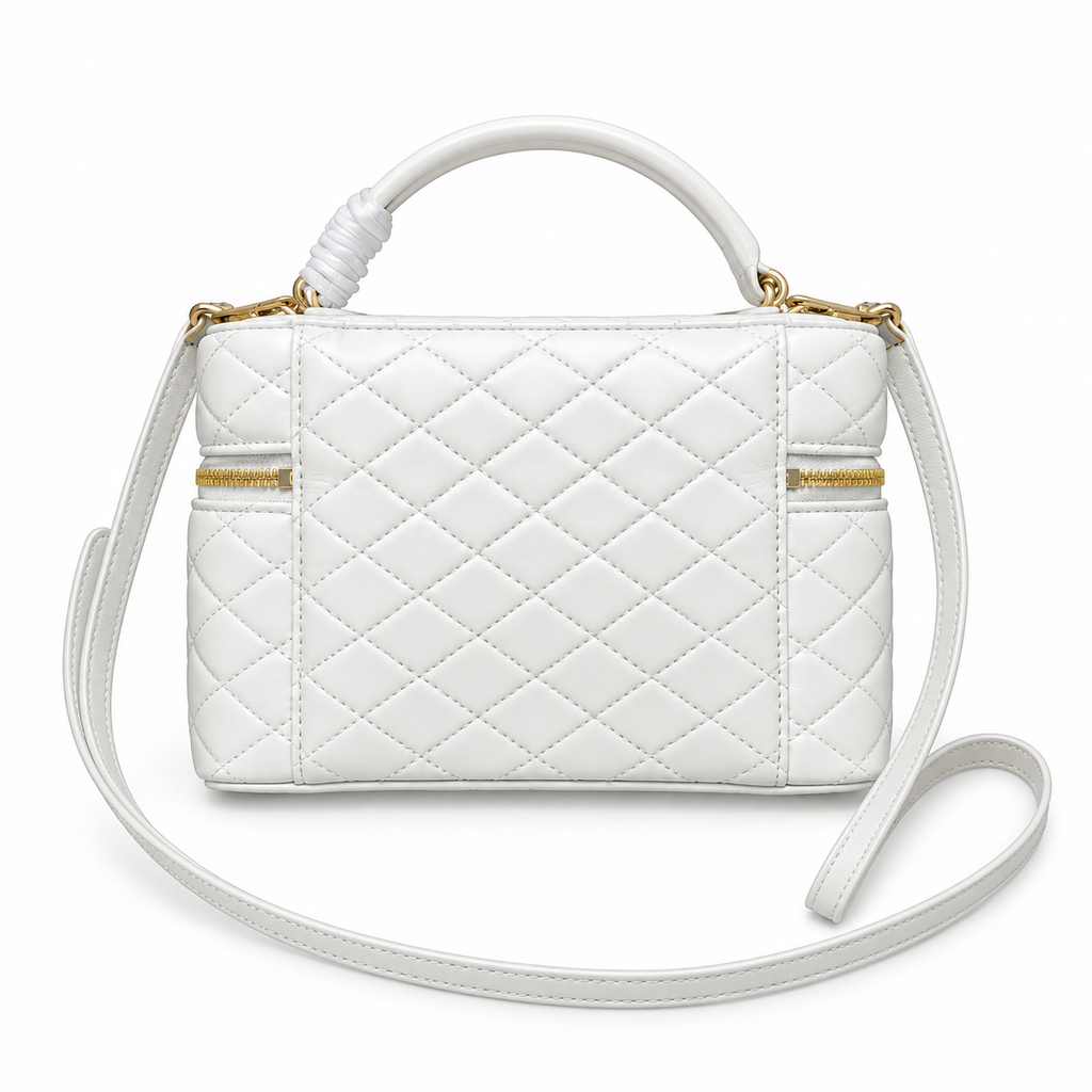 YSL Saint Laurent Quilted Vanity Case Bag White