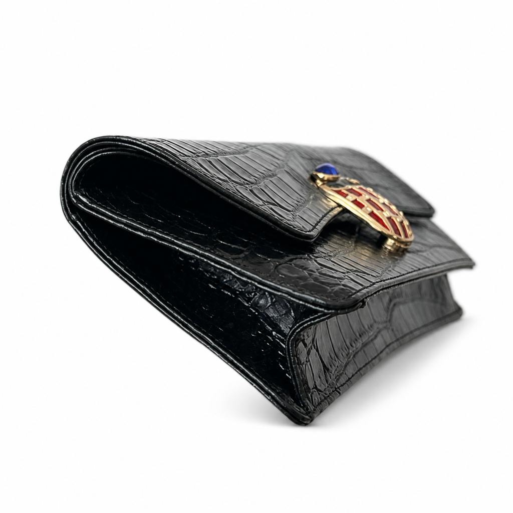 Chanel Black Croc-Embossed Clutch Bag