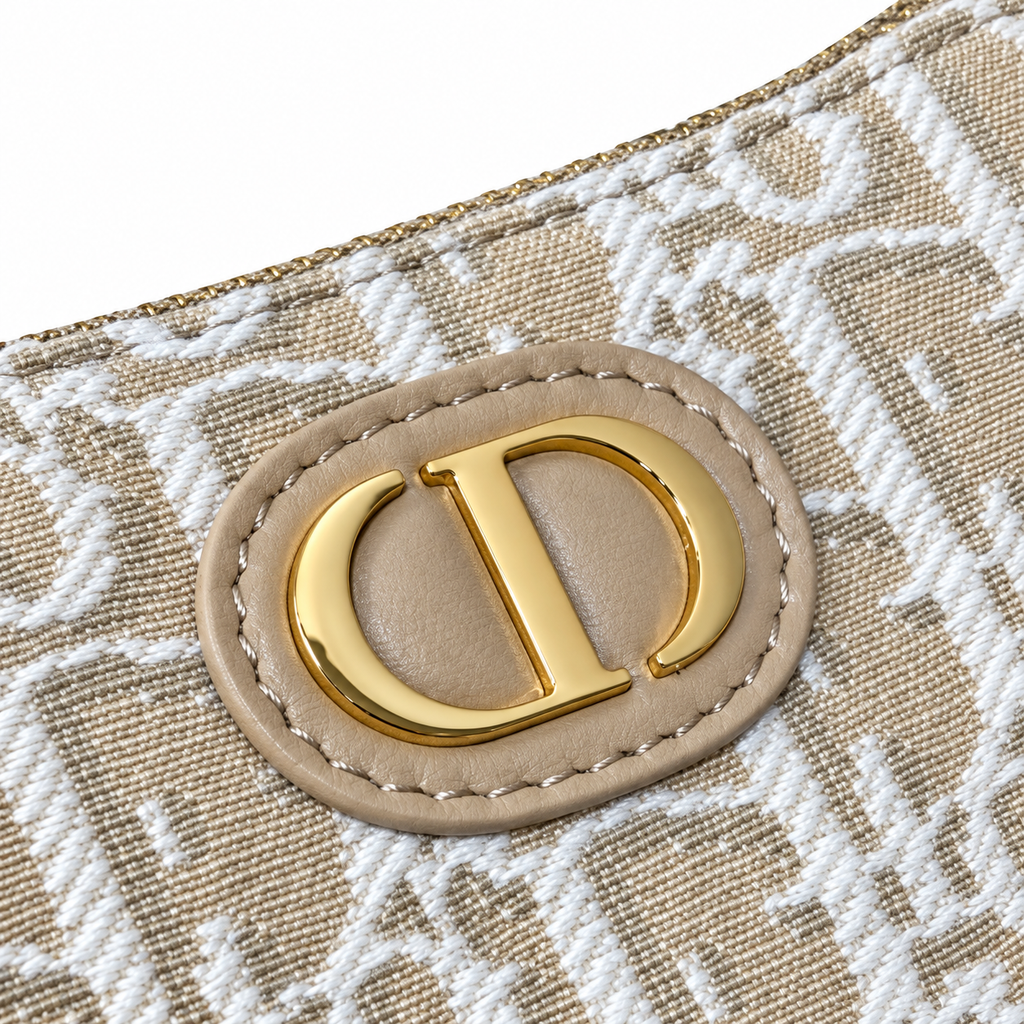 Dior Oblique Jacquard Zip Pochette in Beige with Adjustable Strap