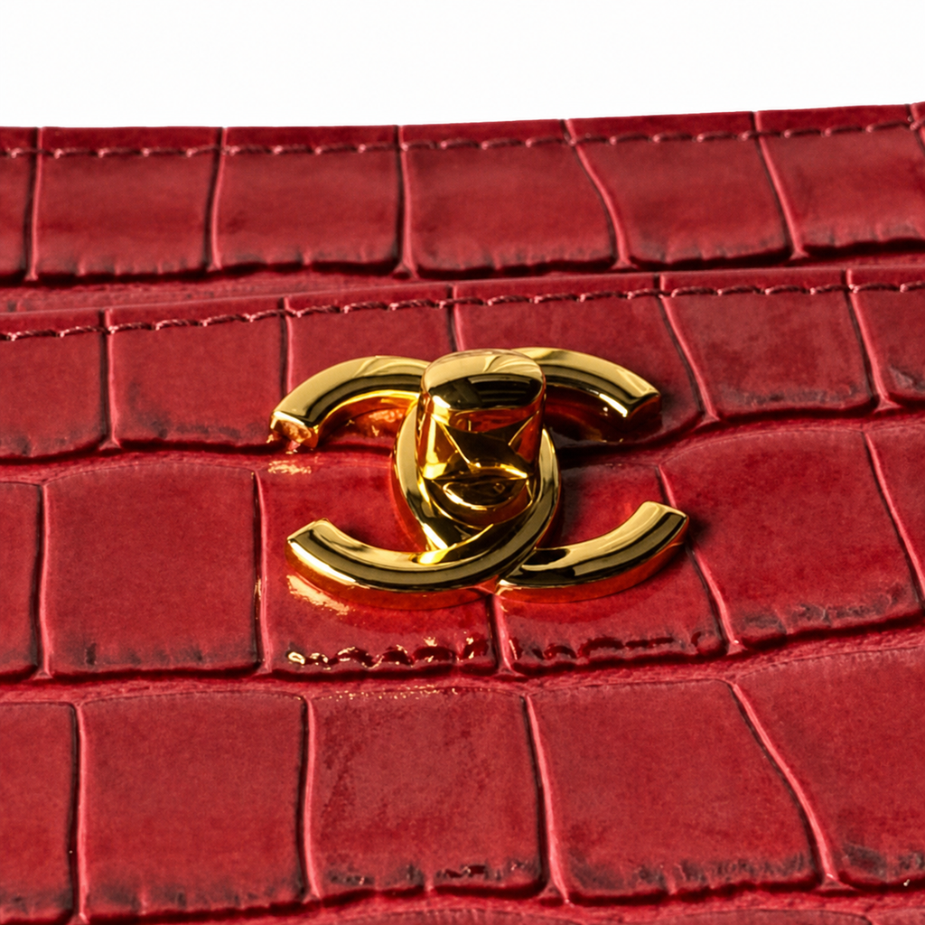 Chanel Burgundy Croc-Embossed Tote Bag