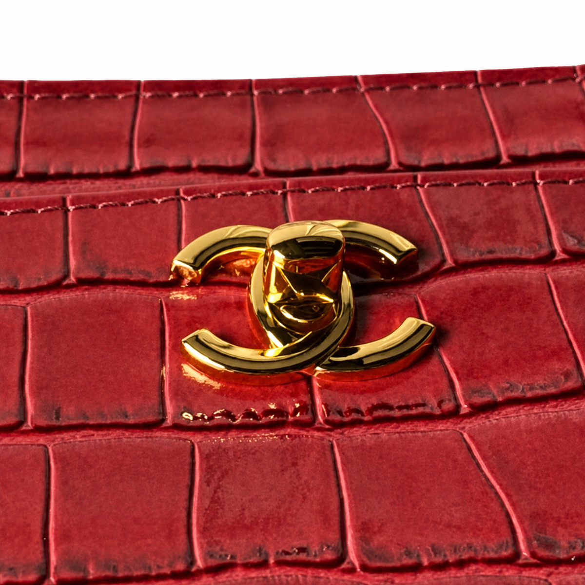 Chanel Burgundy Croc-Embossed Tote Bag