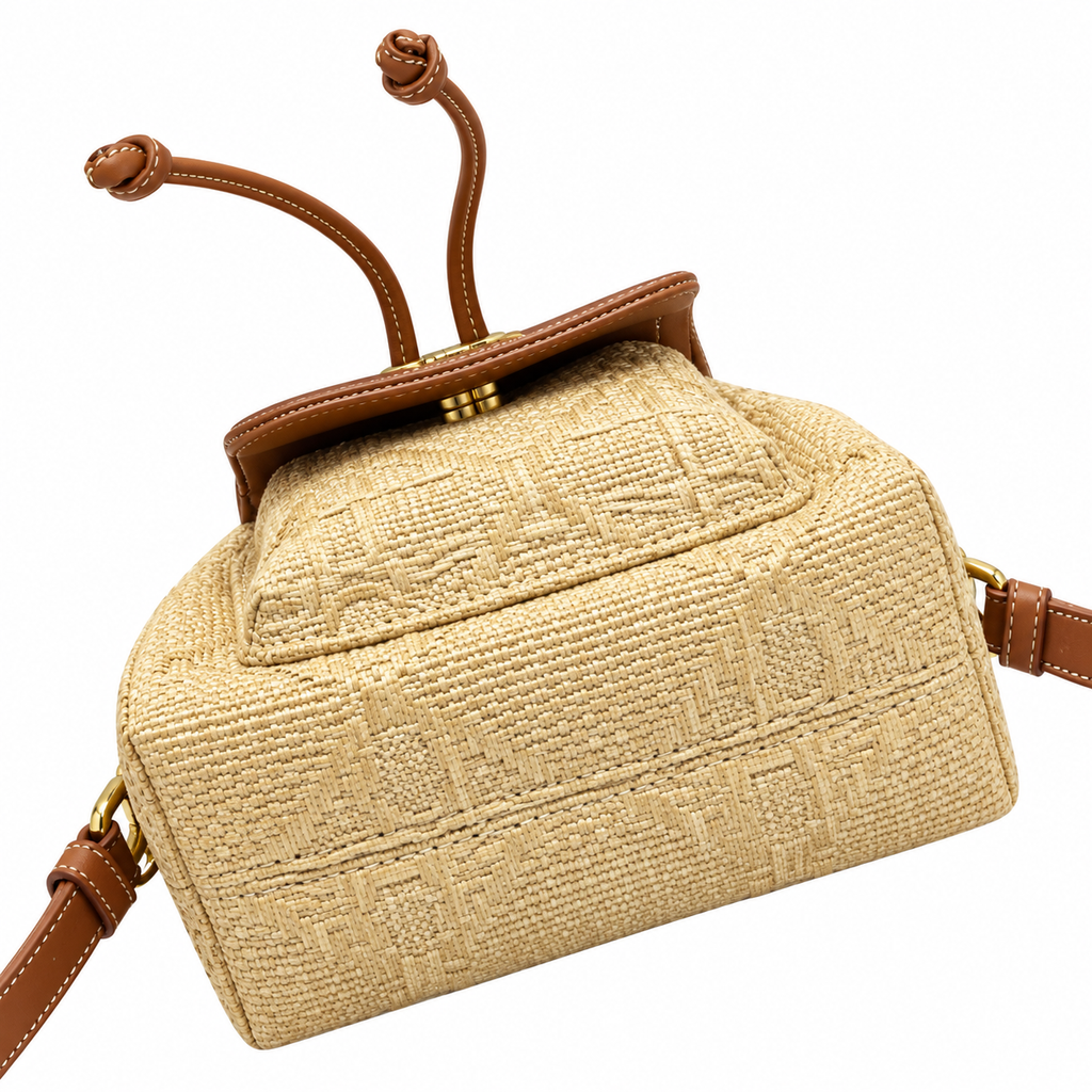 Dior Raffia Woven CD Logo Drawstring Bucket Bag