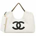 Chanel White Quilted Large 22 Bag with Black Chain