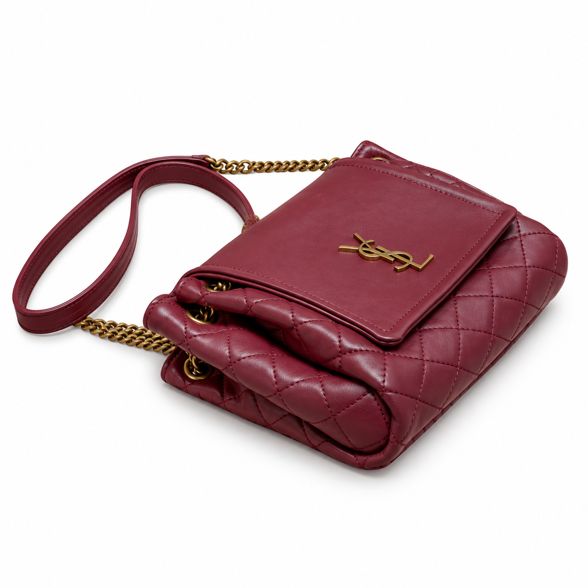 Saint Laurent Nolita Quilted Chain Bag in Burgundy